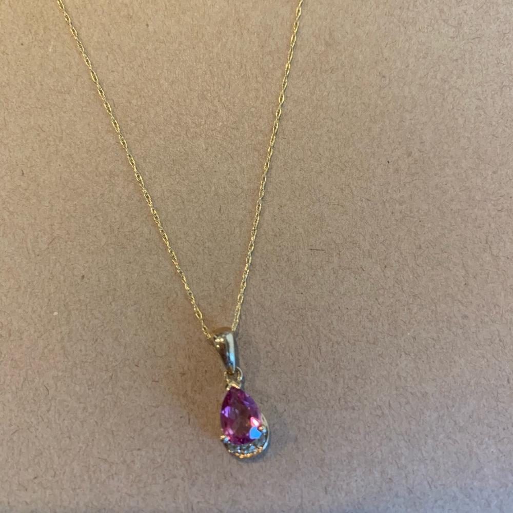 Pink Sapphire 10k yellow gold necklace